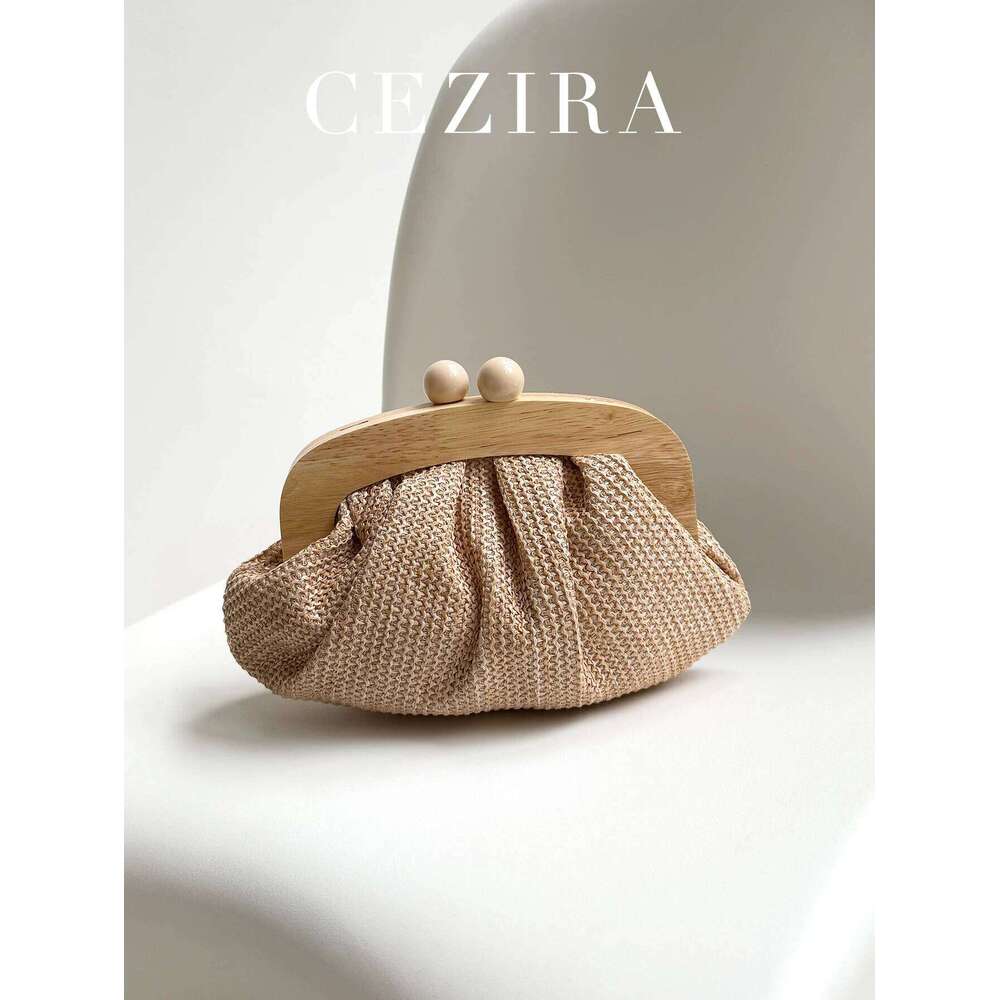 CEZIRA Fashion Trends Ladies' Casual Straw Handmade Woven Clutch Bag Beach Handbag Long Chain Cross Body Shoulder Purse Holiday