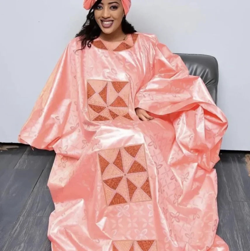 African Attire For Women Bazin Riche Embroidery Plus Size Elegant Party Church Dress 250603