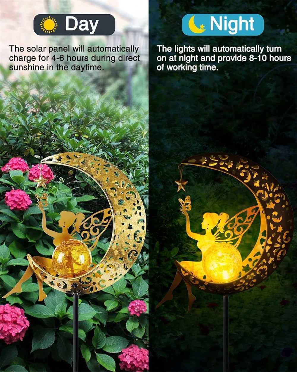Solar Garden Statues Outdoor Decor Fairy Moon Figurine Light Stake Ornament for Patio Lawn Yard Pathway gift for Mom Grandma XJ250606