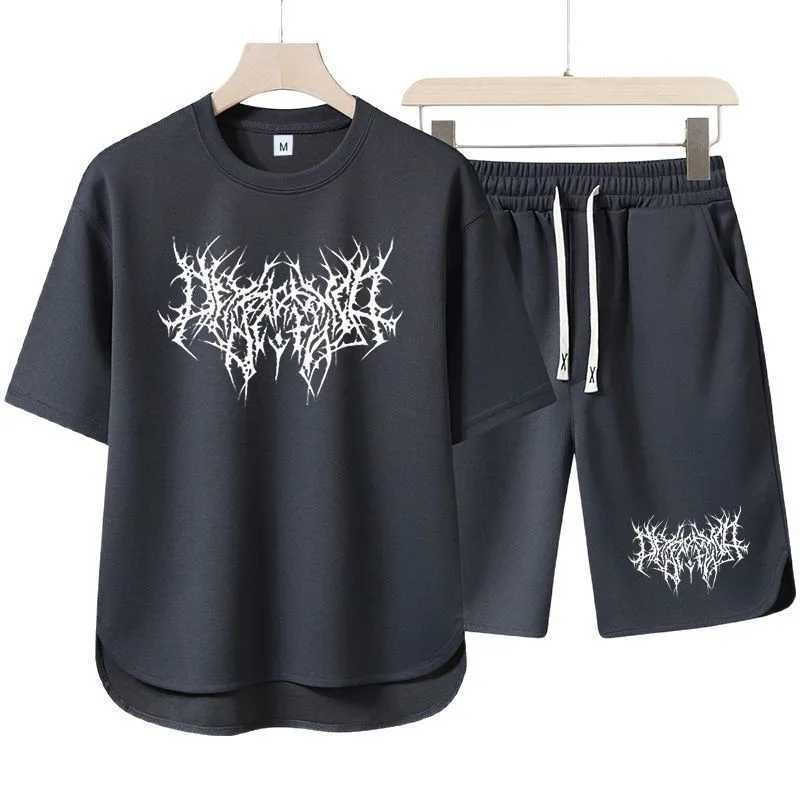 2025 Mens Two-piece Quick Drying Round Neck T-shirt and Drawstring Shorts Casual Comfortable Fashionable New Sportswear W250609