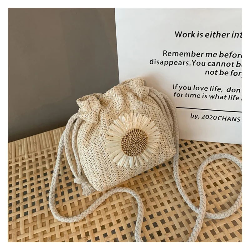 Womens Bag Style in The Summer Straw Weaving Cute Ins Bucket Bag Personality Single-shoulder Crossbody Bag 250606