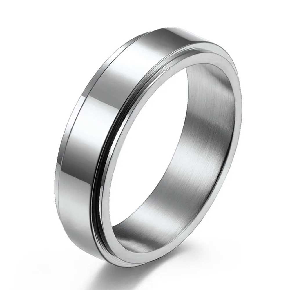 Simple Plain Ring With Engraving Stainless Steel Smooth Rotating Ring Cool Neutral Style Genderless Couple Rings W250606