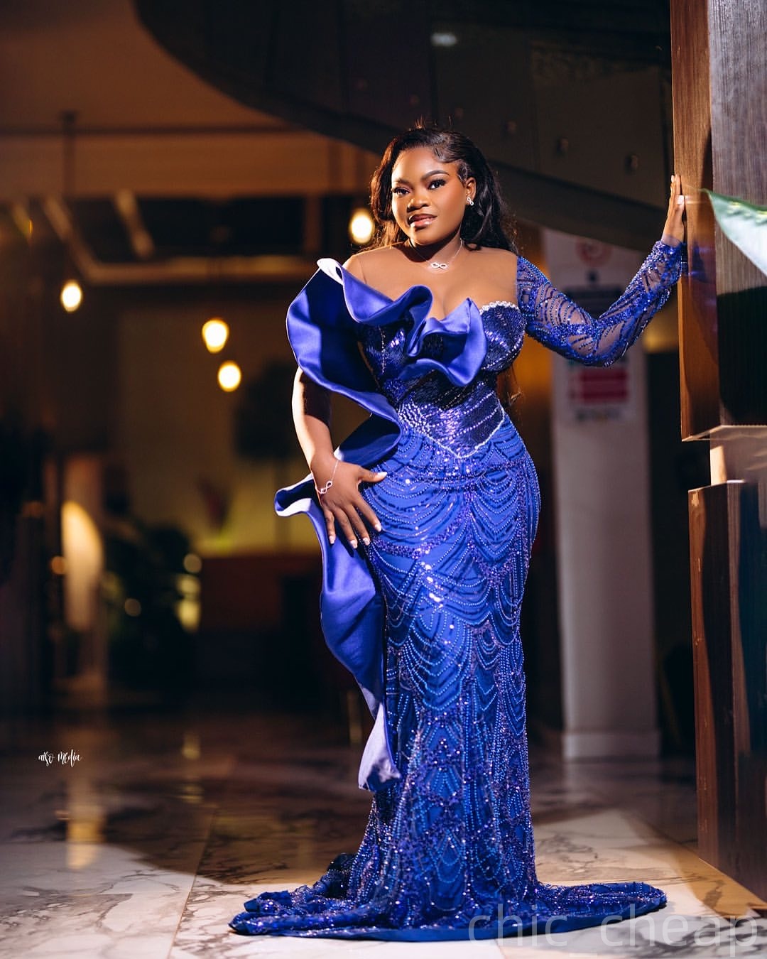 Royal Blue Mermaid Prom Dresses 2025 Sequined Crystals Ruffles Elegant Evening Formal Party Second Birthday Engagement Gowns Plus Size Dress For Speci