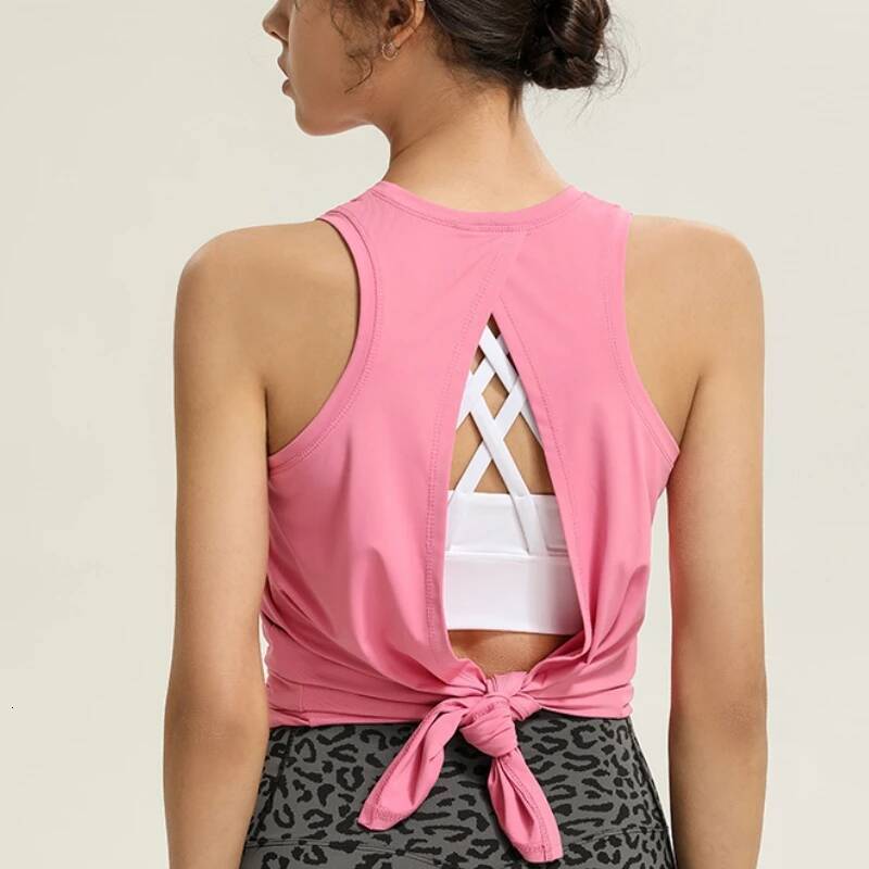 Women's Loose Quick Dry Sleeveless Tank Top Back Slit Knotable Thin Sports T Shirt For Running Yoga Tennis