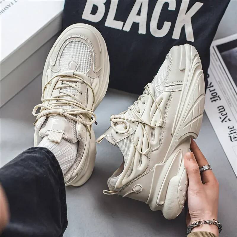 Ddmyoutdoor Men S New Summer Breathable Sports Shoes With Thick Soles And Elevated Mesh Red Fashionable Lace Up Outdoor Shoes