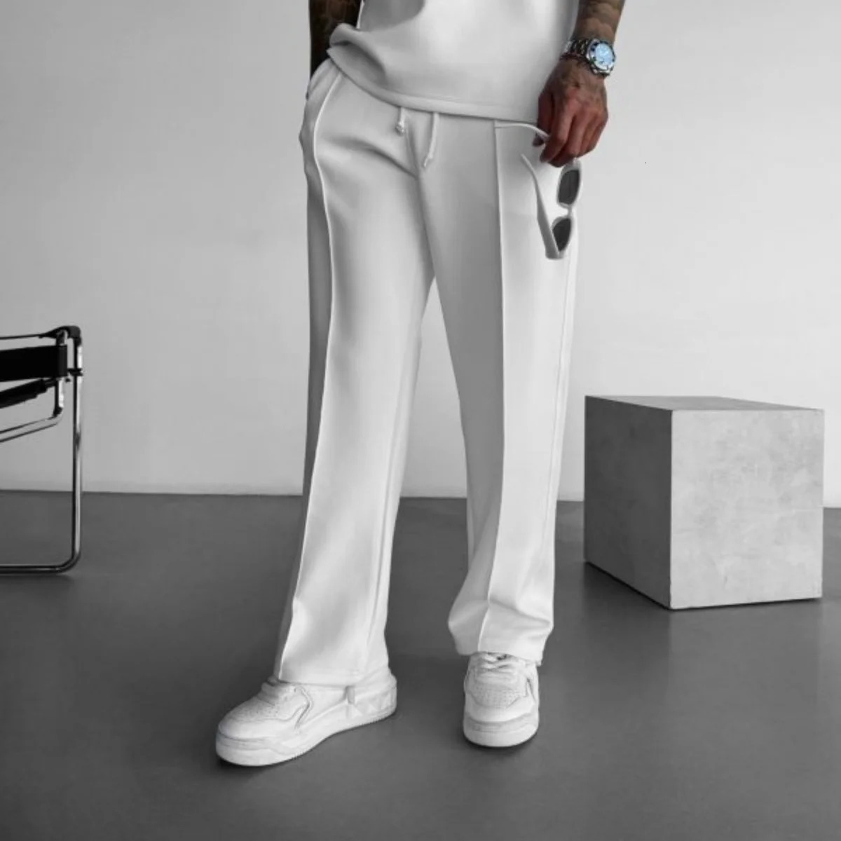 Mens Casual Quick Dry Breathable Sweatpants Style Fashion Folds Loose Elastic Waist Band Straight Leg Quick-Dry Pants 250605