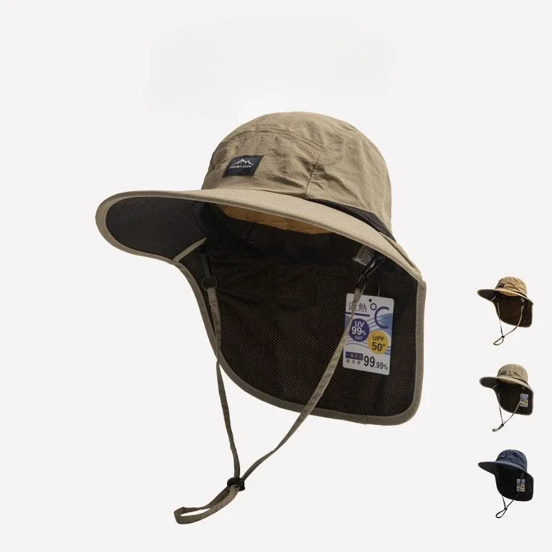 Unisex Summer Wide Brim Waterproof and Quick-drying Panama Caps Outdoor Visor Bucket Hats Mesh Breathable Sun Hat with Neck Flap 250605