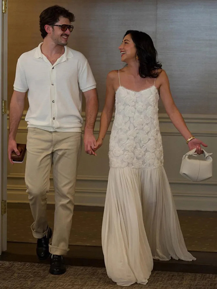 Elegant 3D Flower Long Dres Fashion Patchwork Pleated Female Sling Party Dresses 2025 Backless Maxi Lady Evening Robe 250526