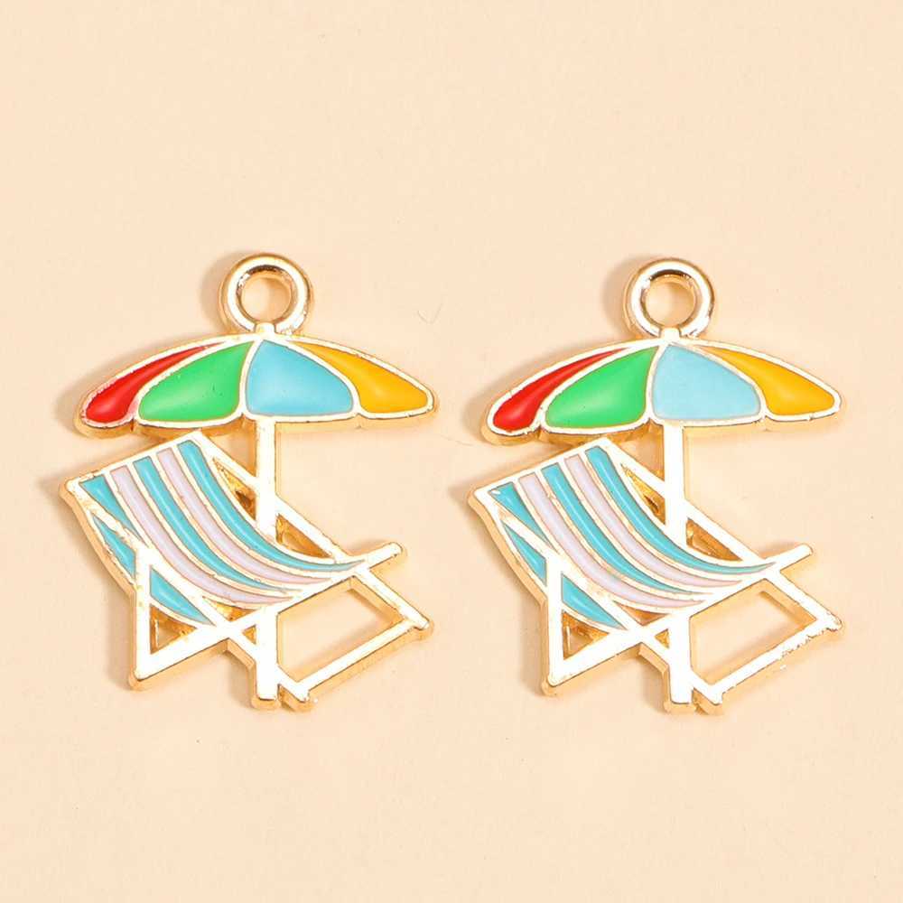 20Style/set Gold Color Beach Vacation Series Charms Enamel Coconut Beverage Slippers Beach Chair Pendants DIY Crafts Jewelry Making XJ250607