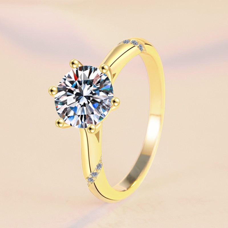Moissanite Women's Ring with 18K Gold-Plated Finish, S925 Sterling Silver, Perfect for Engagements and Weddings, Affordable Luxury, Cross-Border 