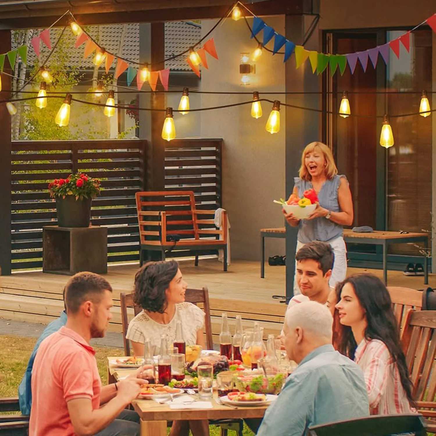 1/2/3pcs 28FT ST38 String Lights Outdoor US Plug 10+1 LED Patio Lights Fairy Garden Lamp For Home Xmas New Year Party HalloweenXJ250606