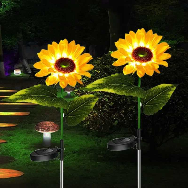 LED Solar Sunflower Outdoor Lawn Light IP65 Waterproof Pathway Yard Wedding Holiday Garden Decoration Solar Flowers Lamp W250607