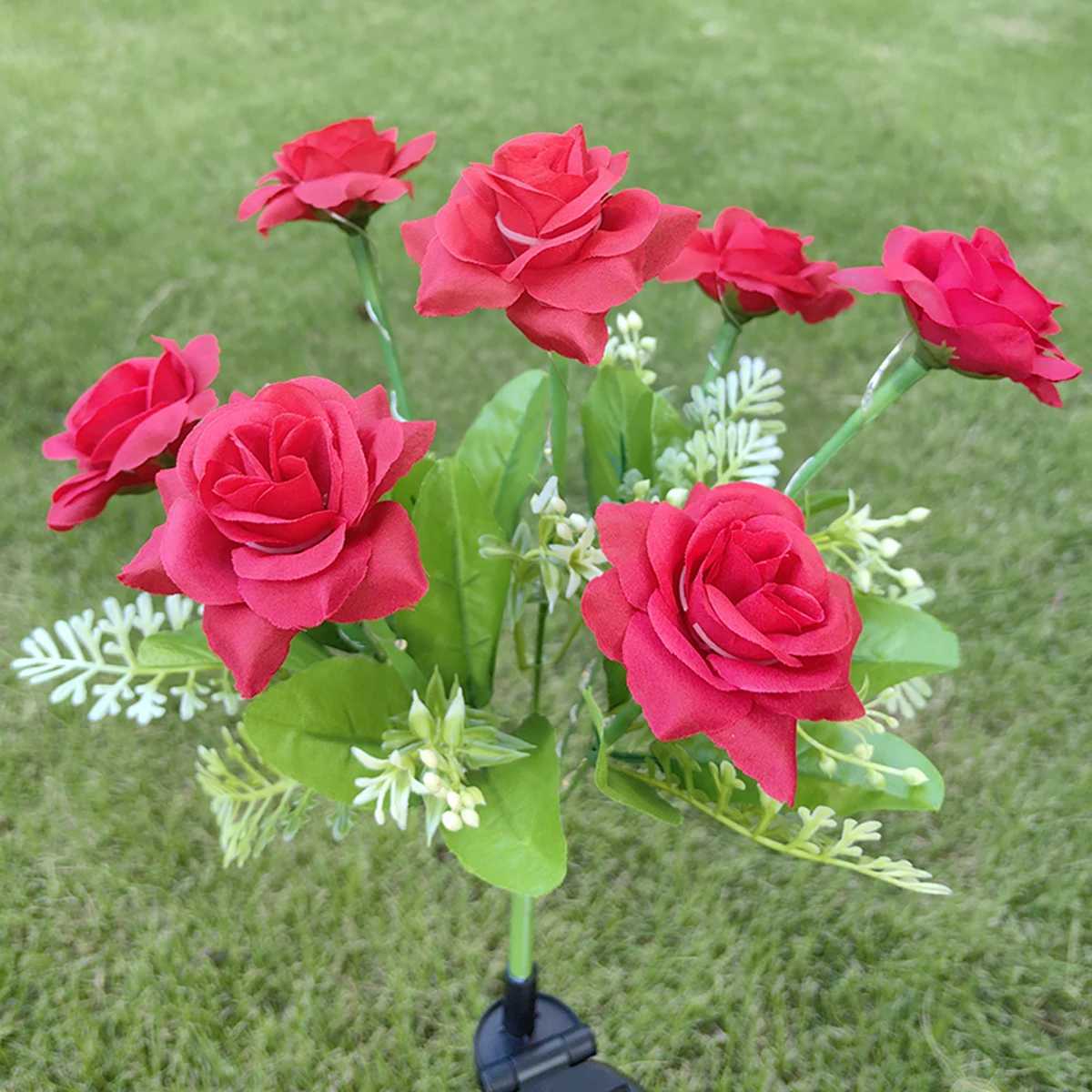 Rose Flower Lawn Lamp 7 Heads Outdoor Trendy Fashion Ambience Solar LED Warm Light For Yard Patio Garden Holiday Party Lantern XJ250606