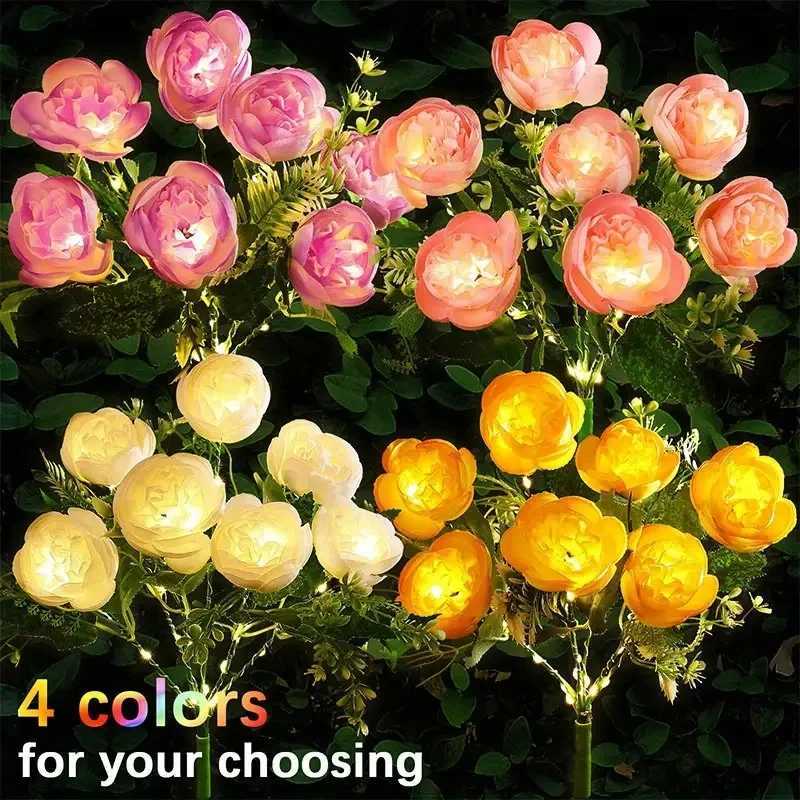 Solar Lights Outdoor Solar Garden Lights 7Head Camellia Flower Solar Light for Yard Lawn Garden Atmosphere Lighting Decoration XJ250606