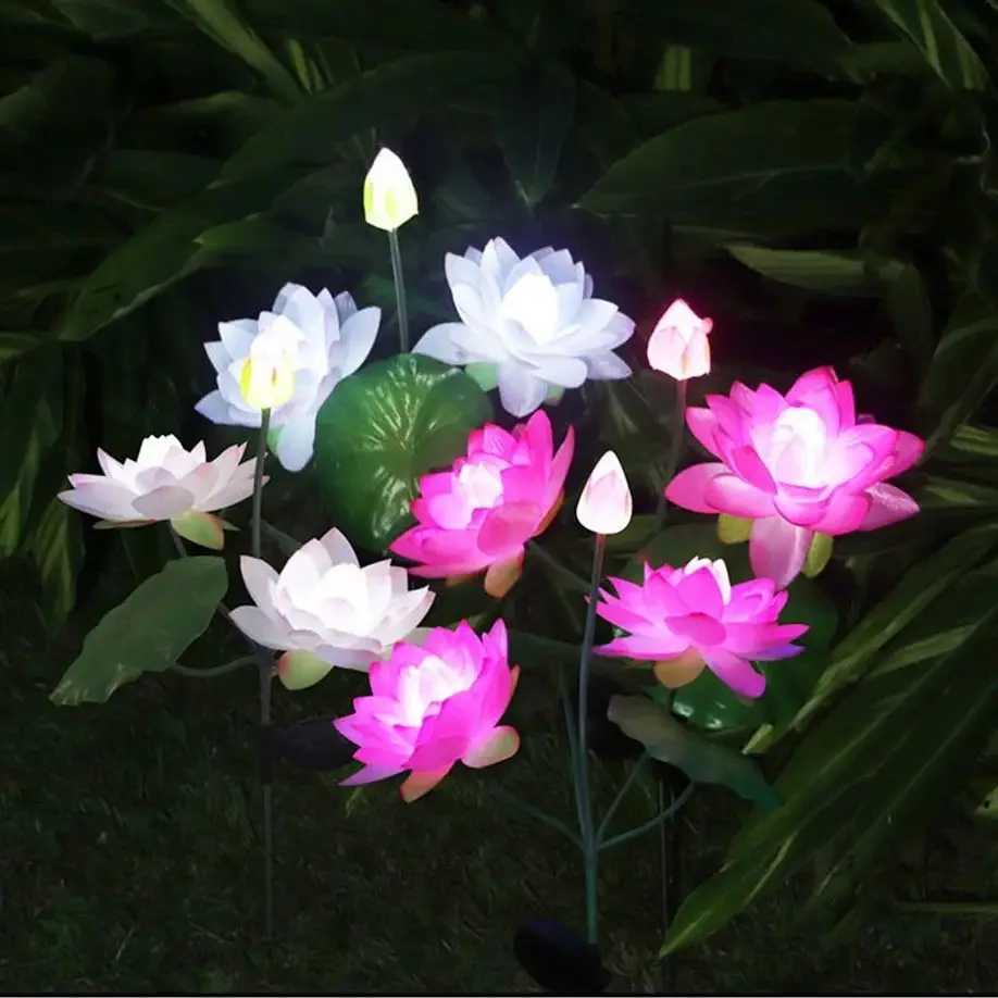 Solar Lotus Flower Lights Outdoor Lawn Light IP65 Waterproof Pathway Yard Wedding Holiday Garden Decoration Solar Flowers LampXJ250606