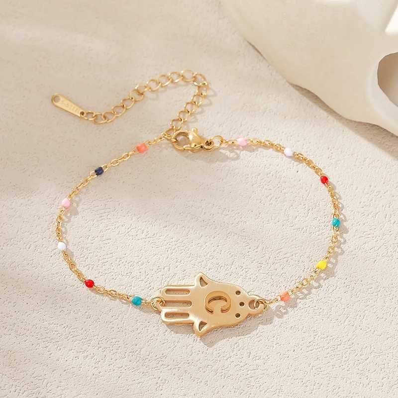 Stainless Steel Women Bracelet 26 Initial Letters A-Z Beads Hamsa Hand Chain Pendant Bangles Anklets Birthday Jewelry Gifts W250606