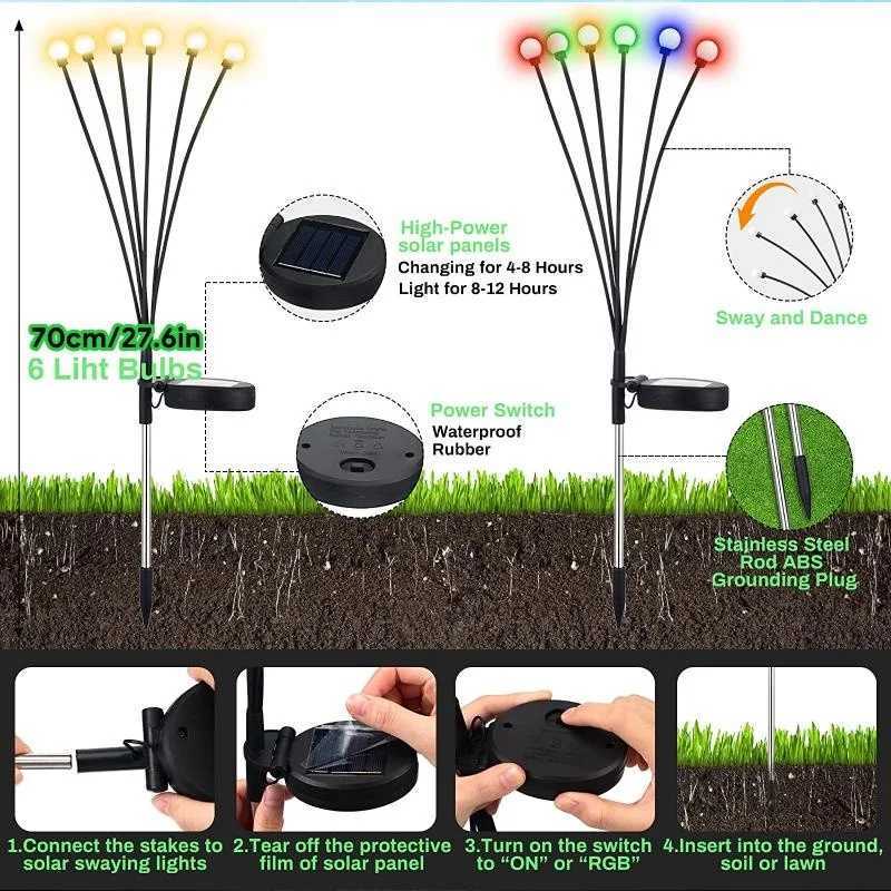 14pack Solar Garden Lights Solar Firefly Lights Waterproof Solar Outdoor Lights Christmas Lawn Decorative Lights Yard Pathway W250607