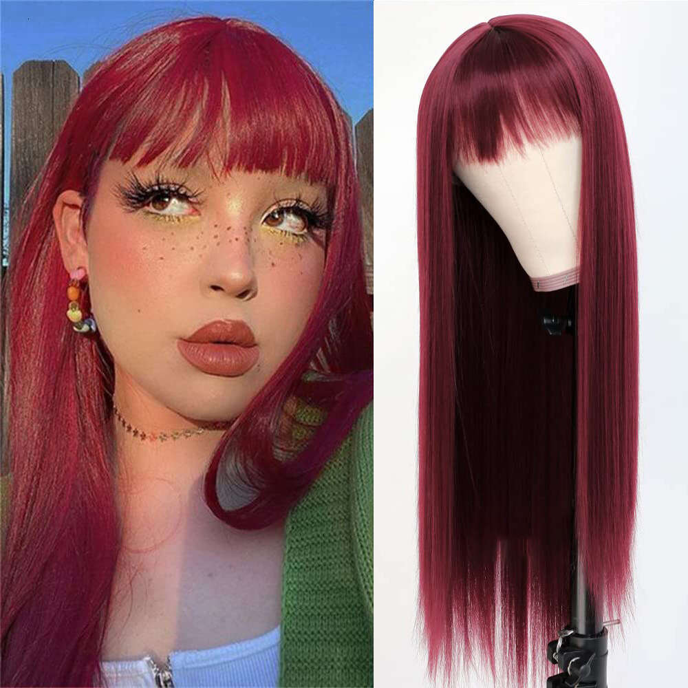 Women's Cosplay Colorful Bangs Long Straight Synthetic Hair Wig Cap