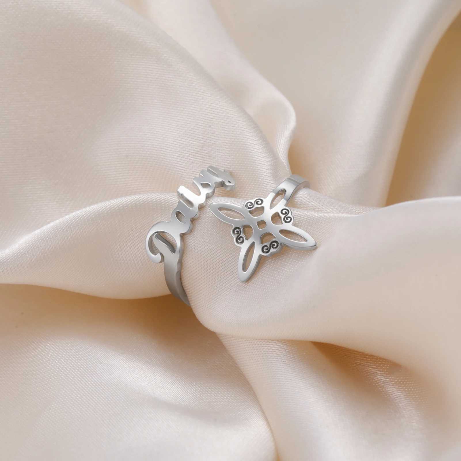 COOLTIME Custom Name Witch Knot Ring Stainless Steel Personalized Custom Couple Ring Amulet Jewelry for Mysterious Love Oath W250606