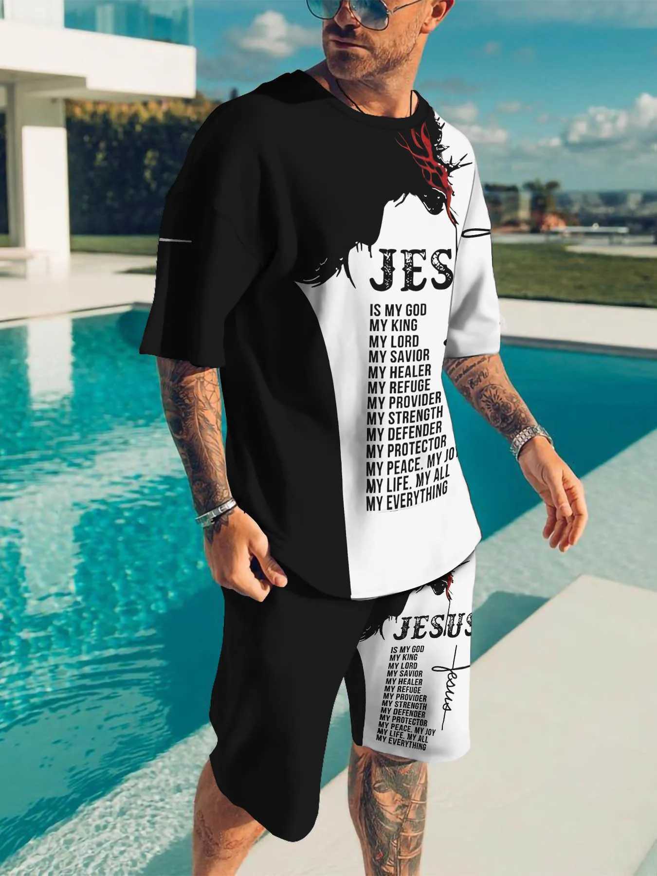 Summer 2025 New Mens Fashion Set 3D Printed Casual Daily Wear Polyester Fiber Breathable and Quick-Drying W250609