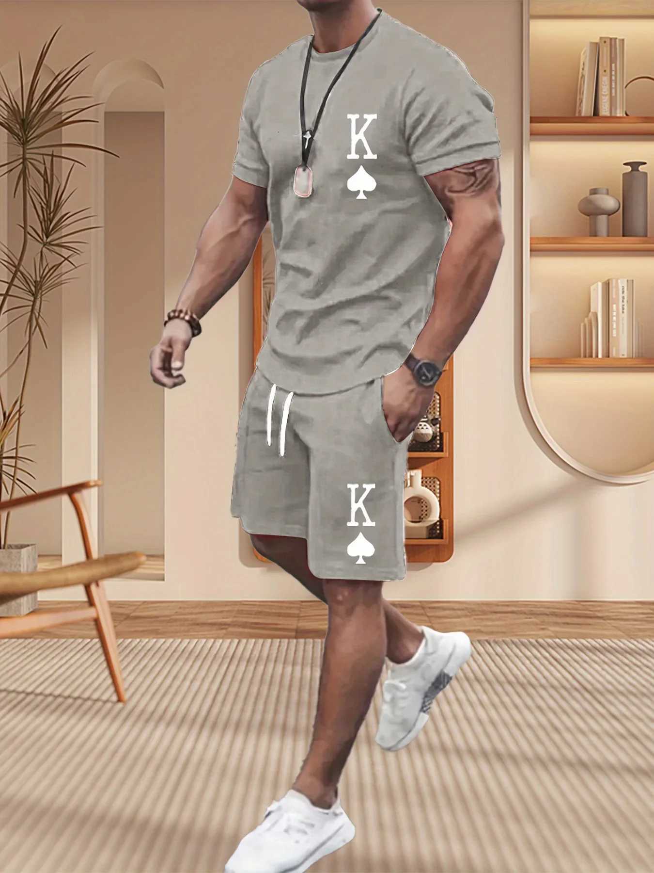 Mens Summer Suit Sports Suit Comfortable Breathable Mesh Running Suit Jogging Fitness Sports Suit T-shirt Casual Suit W250609