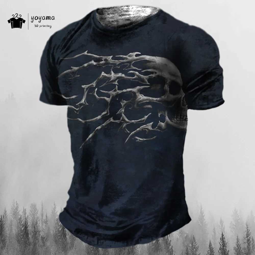 Mens T-Shirt Retro 3D Horror Skull Print Short Sleeve T-Shirt Hip Hop Party Streetwear Summer Mens Oversized Casual Clothing W250607