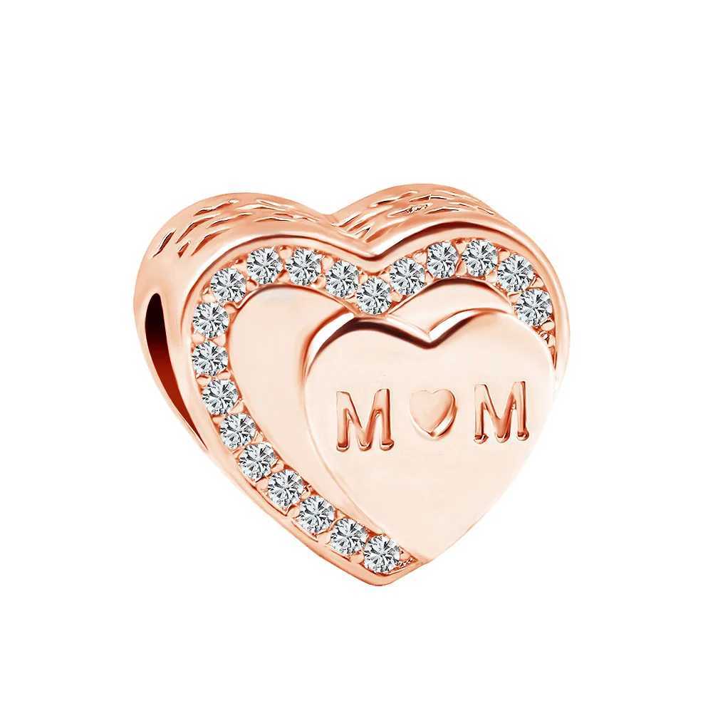 New 925 Sterling Silver Plated Rose Gold Flower Mom Pendant Beads Fit Original European Charms Bracelet Jewelry Accessories XJ250607