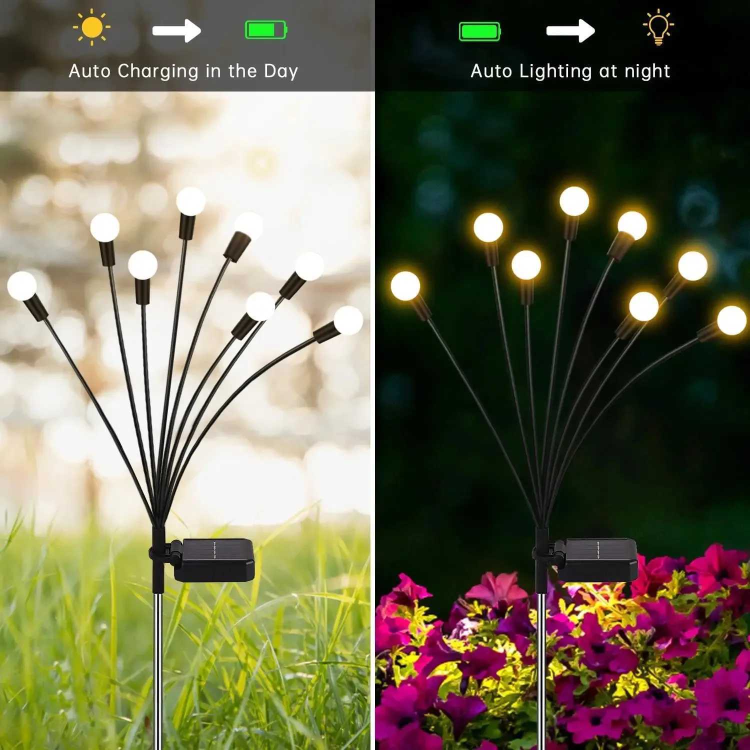 LED Solar Firefly Lights Outdoor Sun Powered Light Energy Saving Garden Home Lawn Fairy Light Landscape Lamp Atmosphere Lamp XJ250606