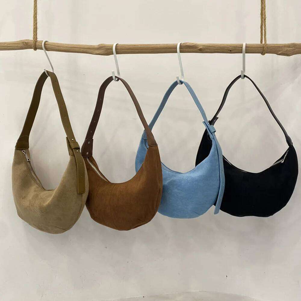 Women Suede Crescent Zipper Closure Underarm Bag Solid Retro Handbag Clutch Purse for Work Travel