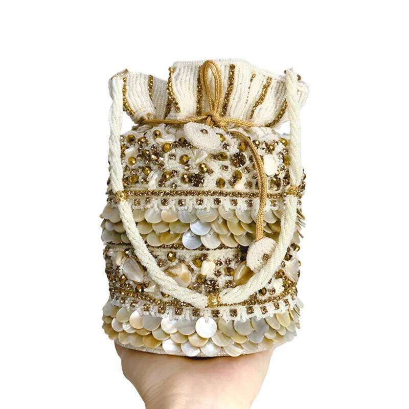 DOYUTIG Indian Handmade Heavy Industry Nail Bead Bucket Women Embroidered Shell Party Handbag Beauty Wedding Evening Bag N012