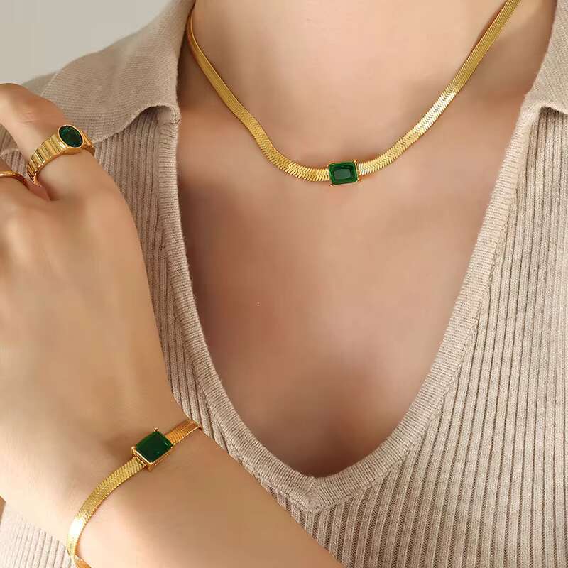 Hip-hop fashion metal pop sequin chain 925 silver colorful diamond contrast necklace and bracelet set