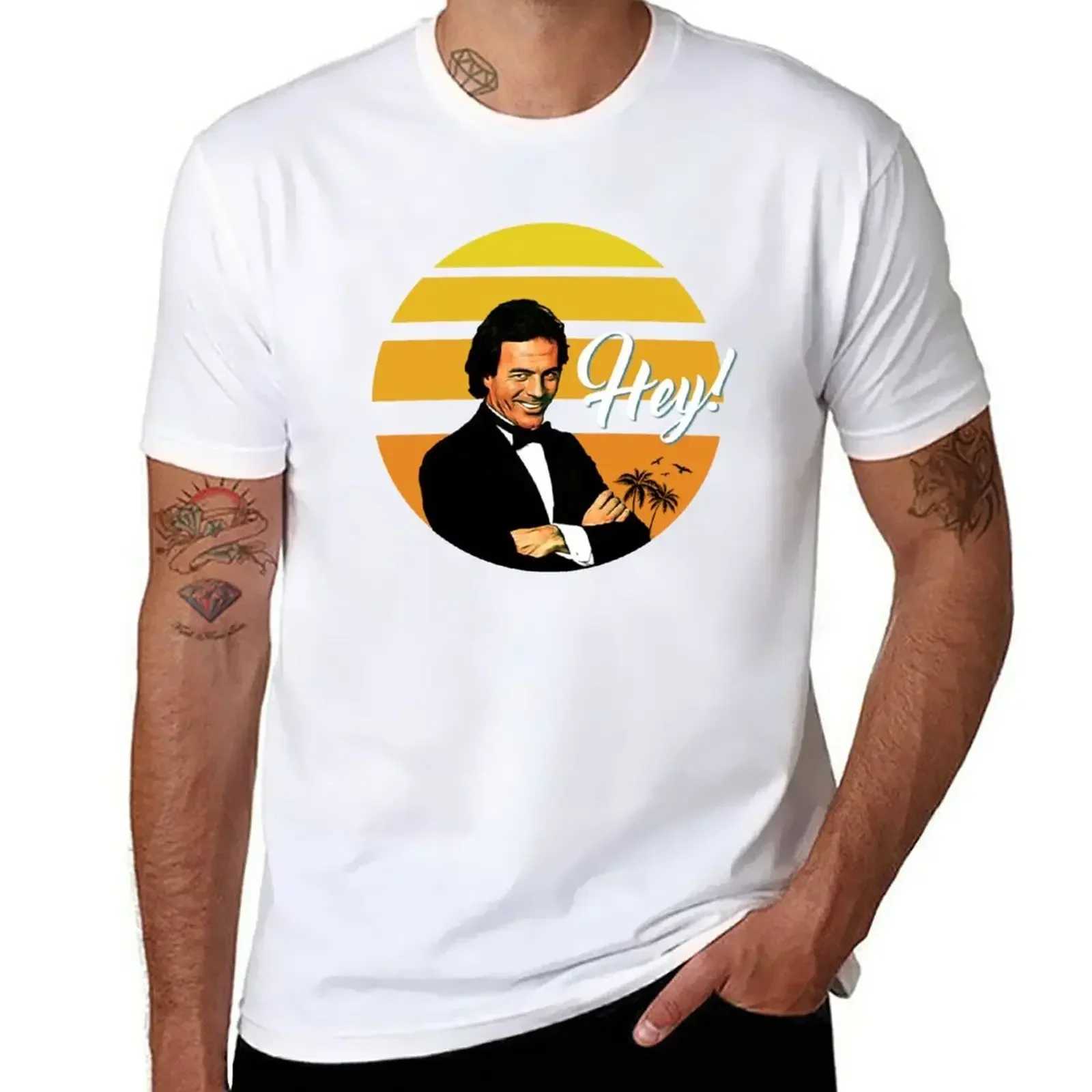 00% Cotton Male Julio Iglesias T-Shirt graphics t sweat cat short mens t shirts vintage streetwear oversized t shirt harajuku W250607