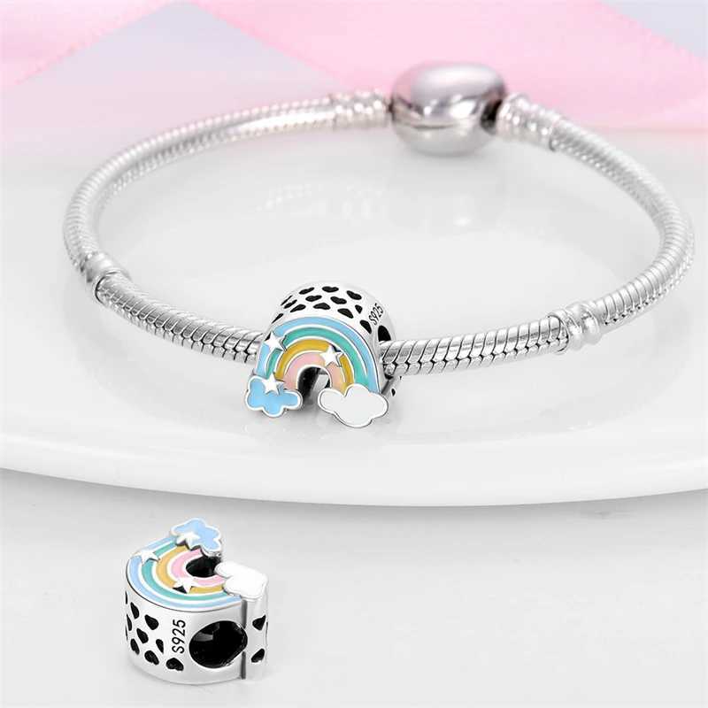 Sweet Romance 925 Silver Cloud Rainbow Unicorn Shining Dreamy Charms Beads Fit 3mm Original Bracelets DIY Fine Jewelry Making XJ250607