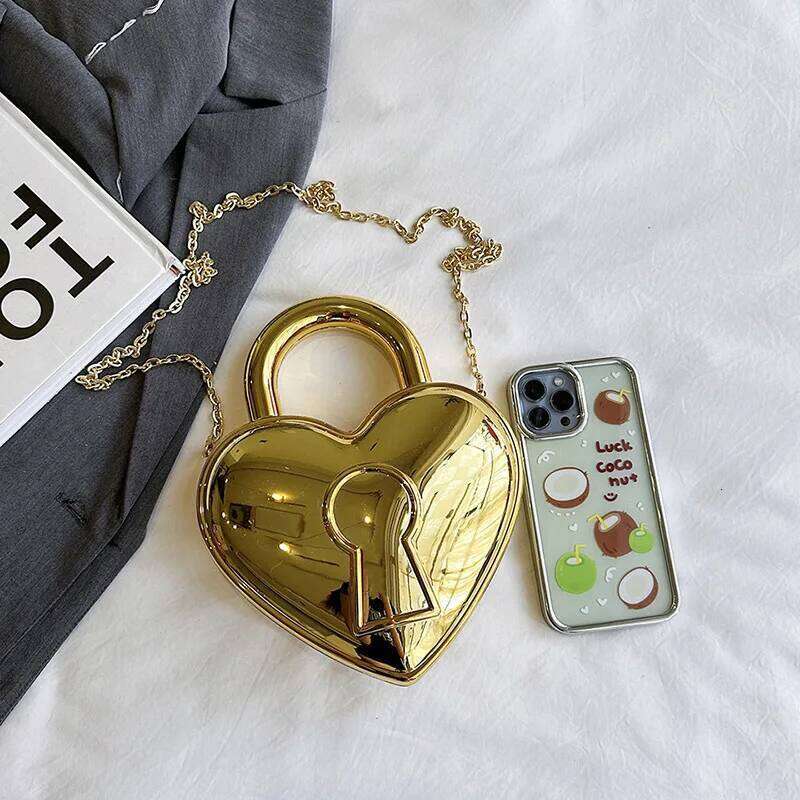 Colorful Bright Acrylic Plastic Bag Lady Love Lock Shape Wedding Party Handbag Pink Gold Clutches Purse Women Top Handle Bags