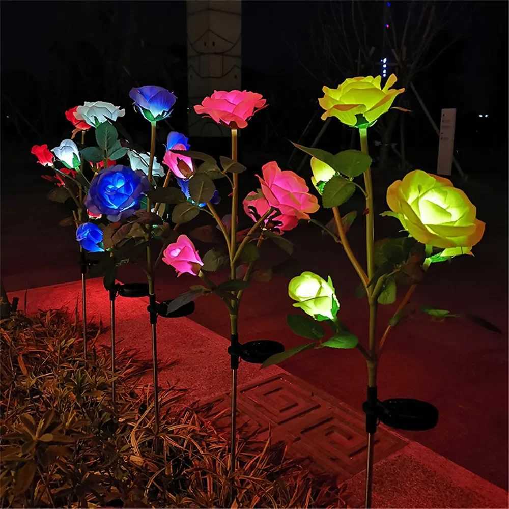 Solar Lights Outdoor Decorative Solar Garden Lights Rose Flower Lawn Lamp for Yard Patio Garden Decor FlowersXJ250606