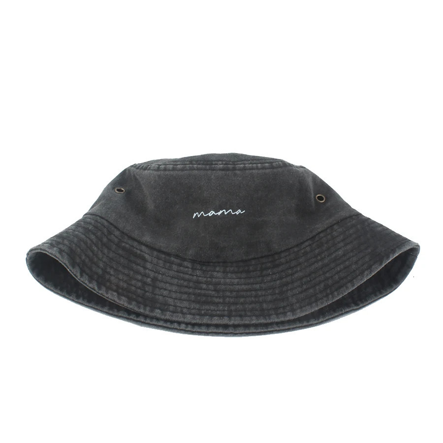 mama Printing Washed Denim Bucket Hat Women Men Summer Fisherman Cap Fashion Street Hip Hop Hats Outdoor Sunscreen Sun Hat 250605
