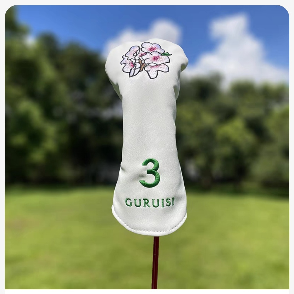 Golf Club Headcovers Wood Head covers Flower Design Driver Fairway Hybrid Woods Headcover Red PU Premium Leather Head