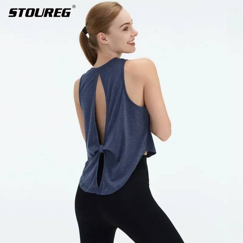 STOUREG New Women's Hollowed Out Dovetail Top Yoga Wear, Outdoor Running Sports Fiess Tank Tops,Gym Shirt