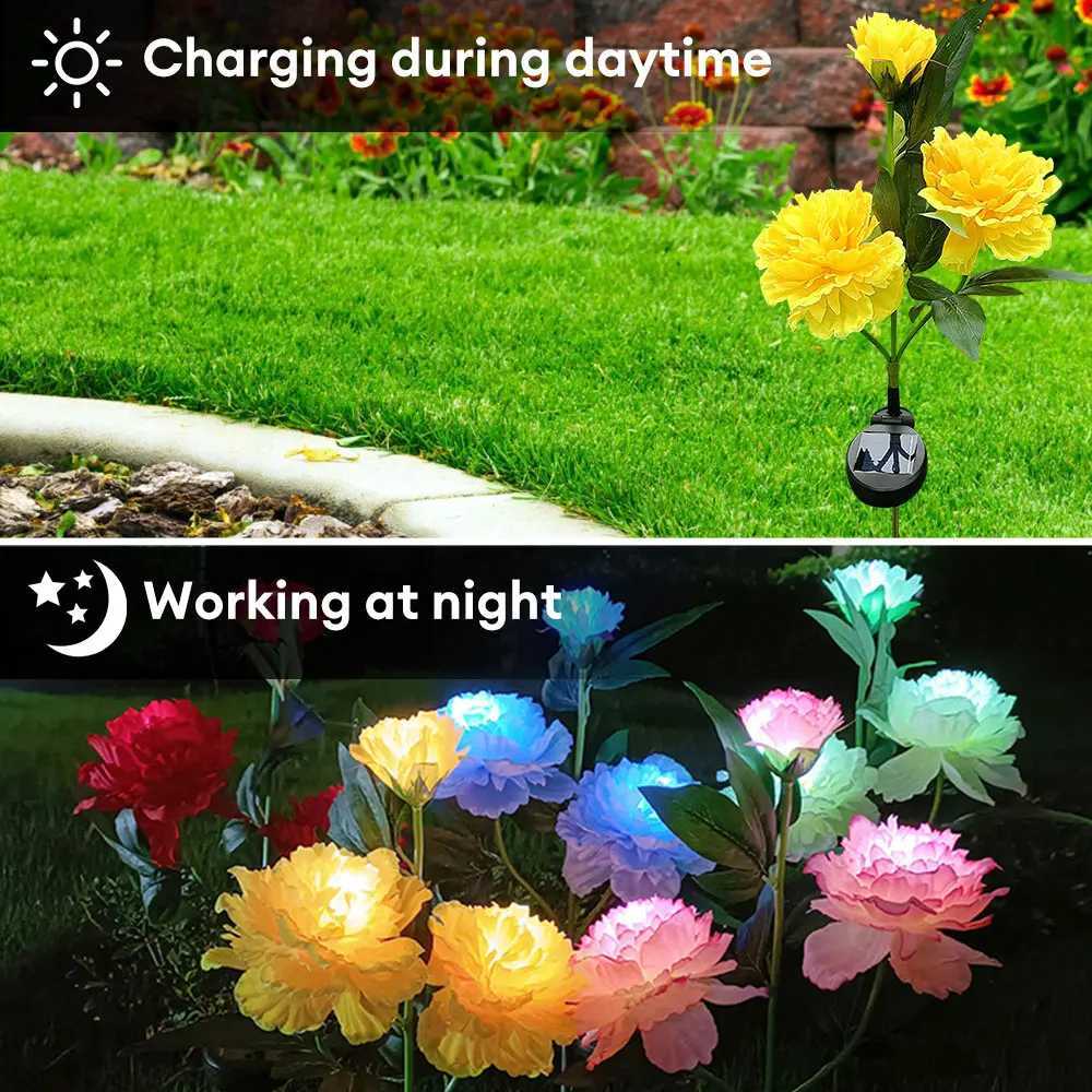 LED Solar Simulation Peony Flower Solar LED Light Garden Yard Lawn Night Lamp Landscape Garden Home Christmas Decoration W250607