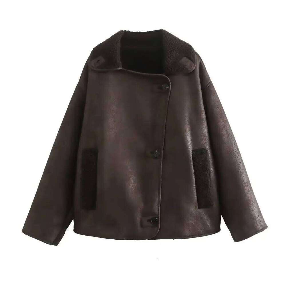 Double-Sided Gold-Stamped Leather And Fur Jacket Collared Outerwear Thick Winter Women's Clothing Cross-Border Fashion