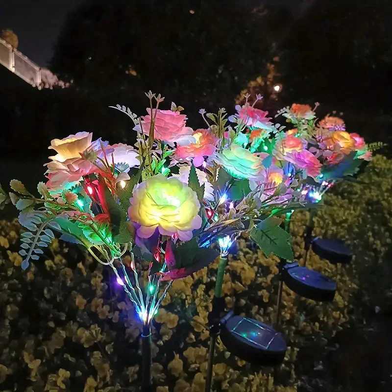 Solar LED Lights Hibiscus Flower Lawn Lamp IP65 Outdoor Waterproof For Yard Patio Garden Decoration Flower Holiday Party Lantern XJ250606