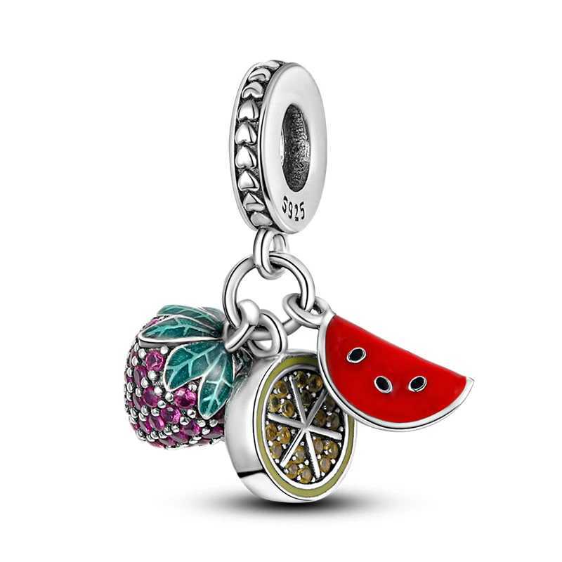 925 Sterling Silver Watermelon Fruits Vegetables Series Charms Beads Pendant Fit Original Fine Bracelets DIY Jewelry Gifts XJ250607