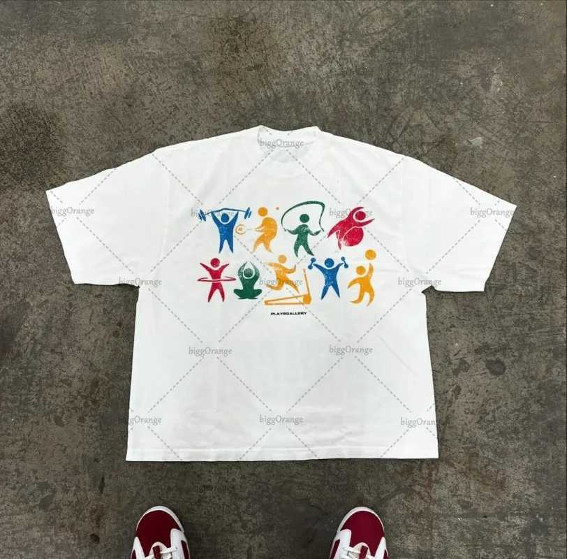 2024 Y2k Harajuku Retro Oversized Short Sleeve Men Letter Cartoon Print T-Shirt High Street Trendy Versatile Clothing Women W250607