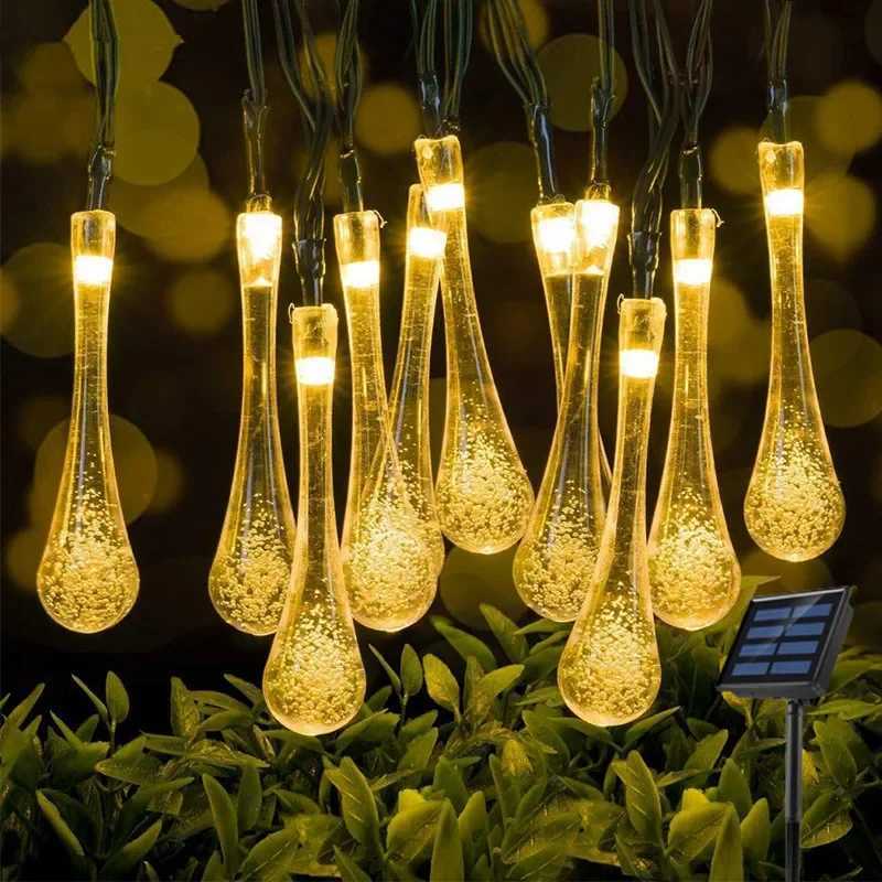 6M 30LED Solar Droplet Bulb String Lights Outdoor Waterproof Christmas Garland Garden Light Lawn Courtyard Solar Lamp Decoration XJ250606