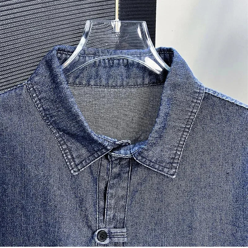 Mens Chinese Button ShortSleeved Denim Shirt Washed Tooling Jeans Jacket Loose Retro 2025 Summer HalfSleeved Top 250530