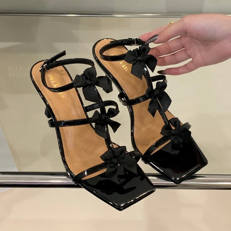 Sexy Heels Women Fashion Narrow Strap Bow Elegant Summer High Heeled Sandals Wedding Bridal Shoes 250605