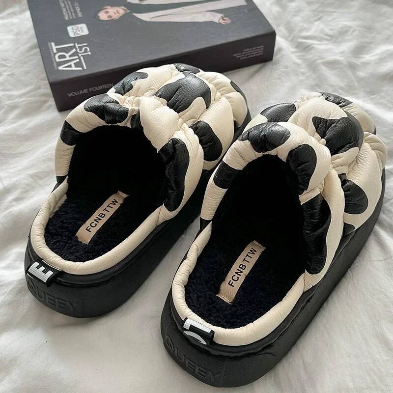 Ddmyoutdoor Women Shoes Cotton Autumn Winter Warm Platform Waterproof Non Slip Indoor Home Plush Slippers Cow Pantuflas Mujer Beach outdoor shoes