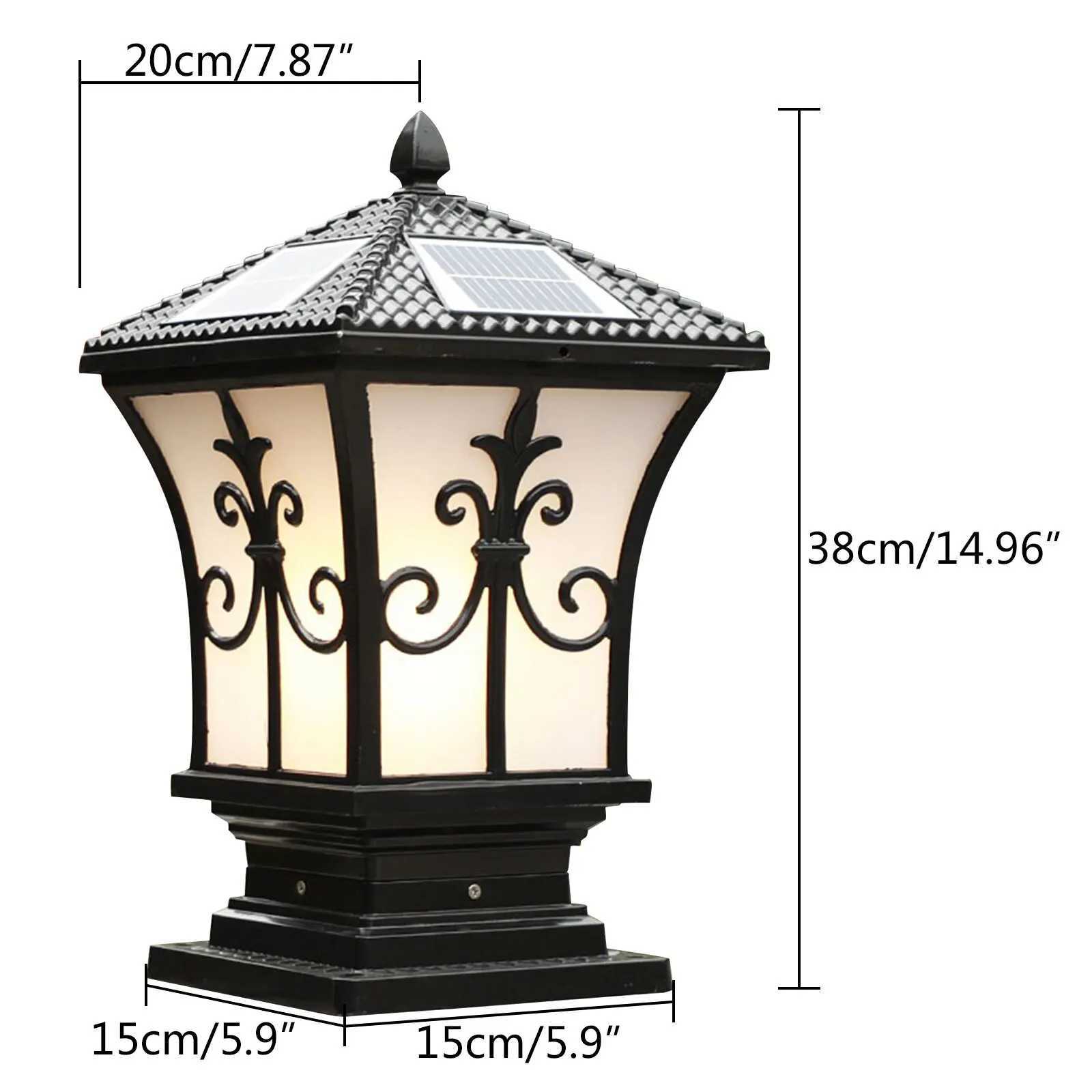 Solar Powered Post Light LED Pillar Light Garden Lawn Outdoor Black Waterproof Decor Lamp Garden Lantern W250607