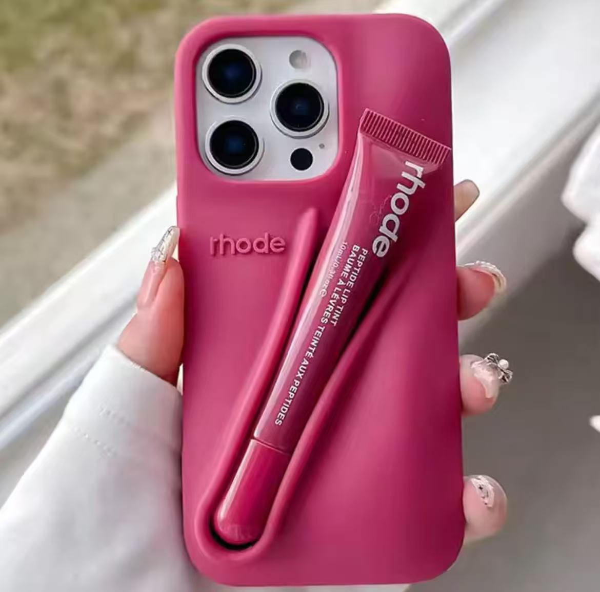 Rhode INS Hot Color Lipstick Silicone DIY Phone Case For iPhone 16 15 14 13 12 11 Pro Max Plus With Box Lip Gloss Holder Cover