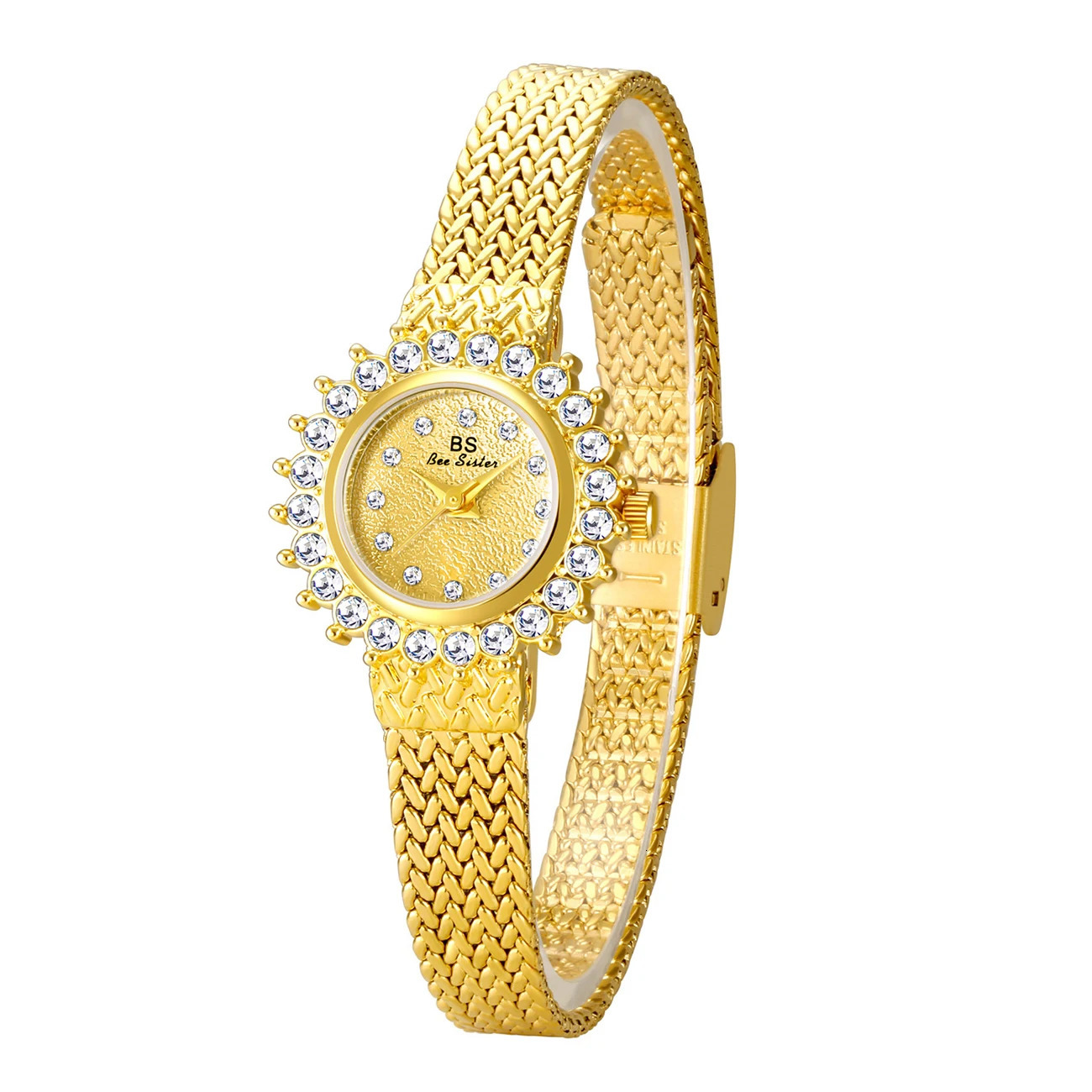 Vintage Golden Ladies Watch Alloy Wheat Strap Rhinestones Quartz Watches For Wrist Womens Watches Gifts 250606